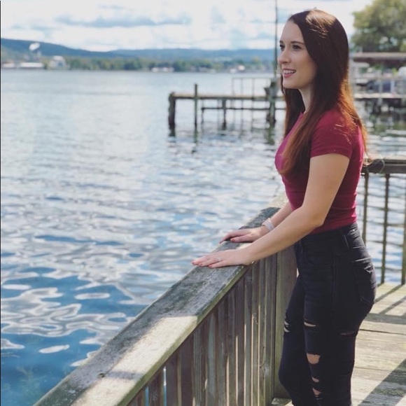 Divided Maroon Stretch Crop Top - Picture 1 of 3